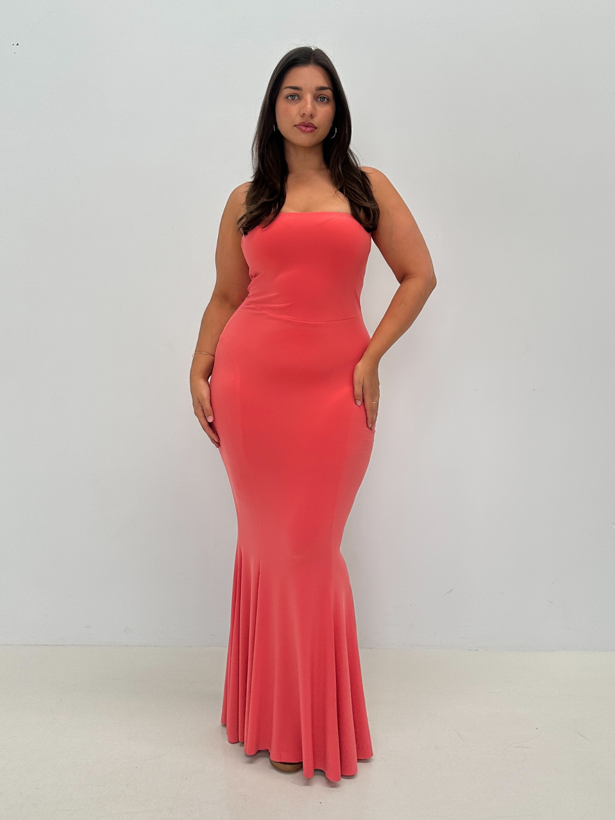 norma kamali red fishtail dress Norma Kamali Halter Turtle Fishtail Gown
