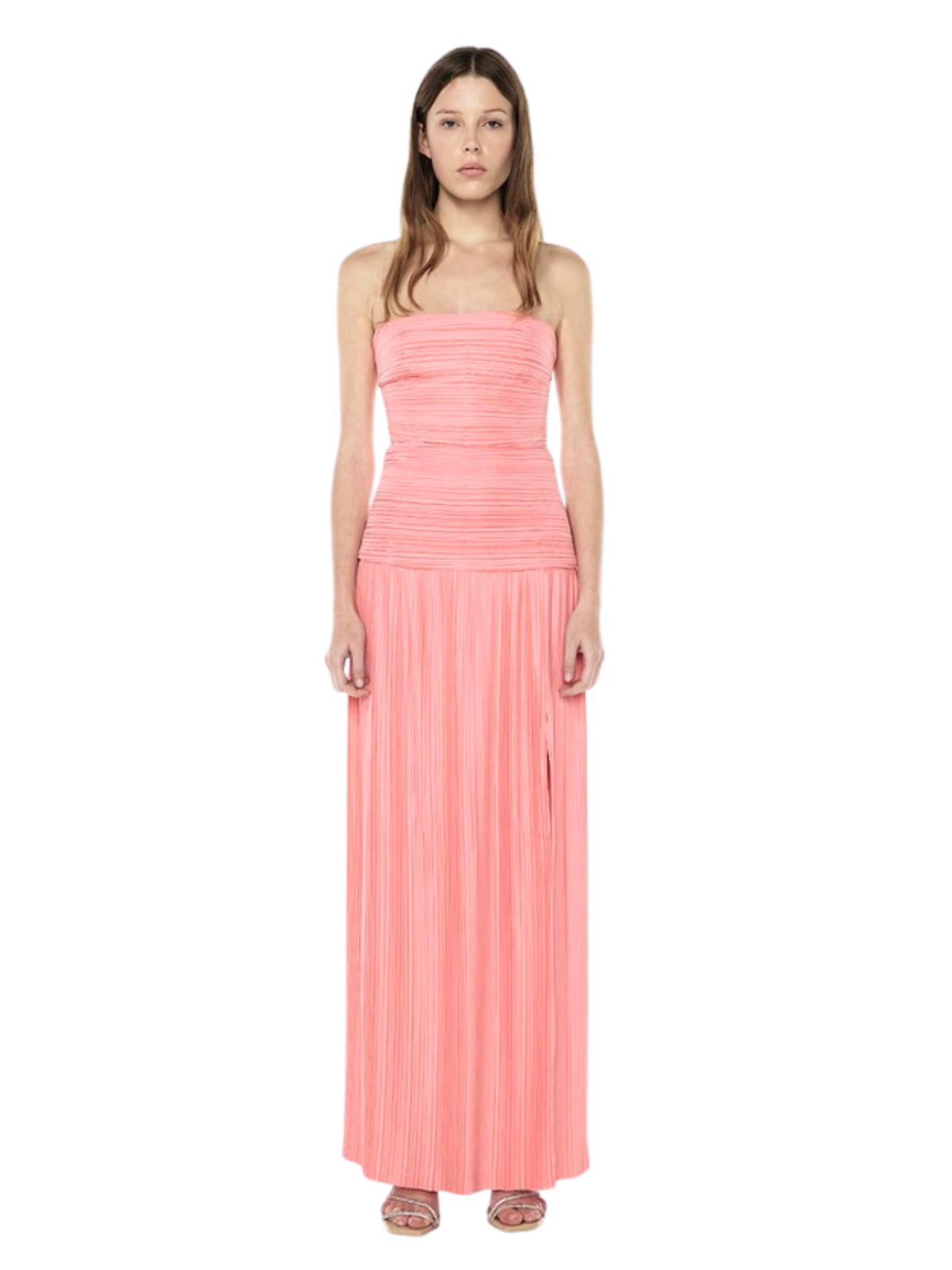 coral pleated maxi dress Manning Cartell | Strapless Pleat Gown - Coral