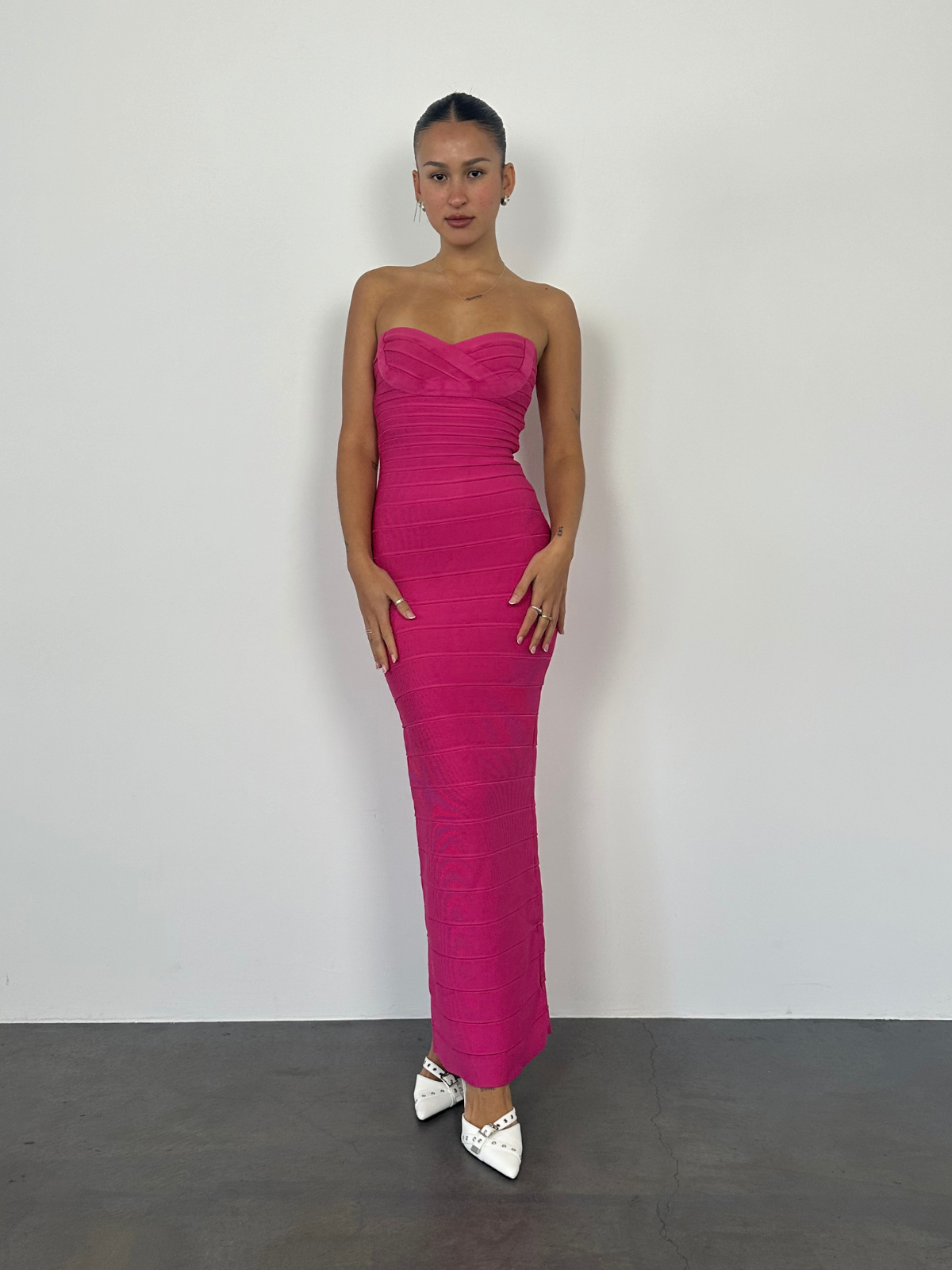Herve Leger | Strapless Bandage Gown - Hot Pink | Loan That Label Herve Leger | Strapless Bandage Gown - Hot Pink | Loan That Label