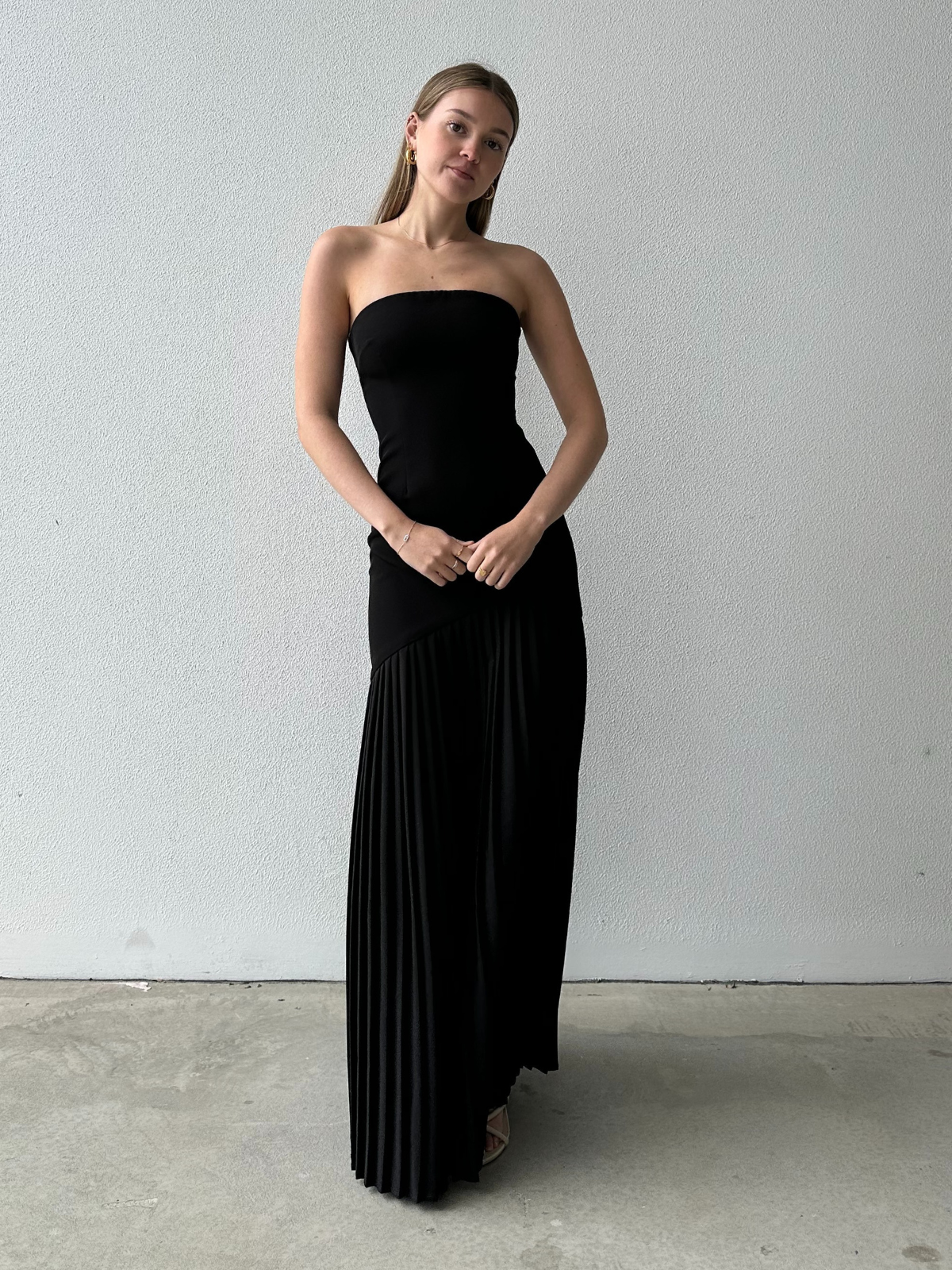 open lace back dress Chic in Pleats: Women's Sleeveless Pleated Semi-Formal Dress – Canary Houze main image 1