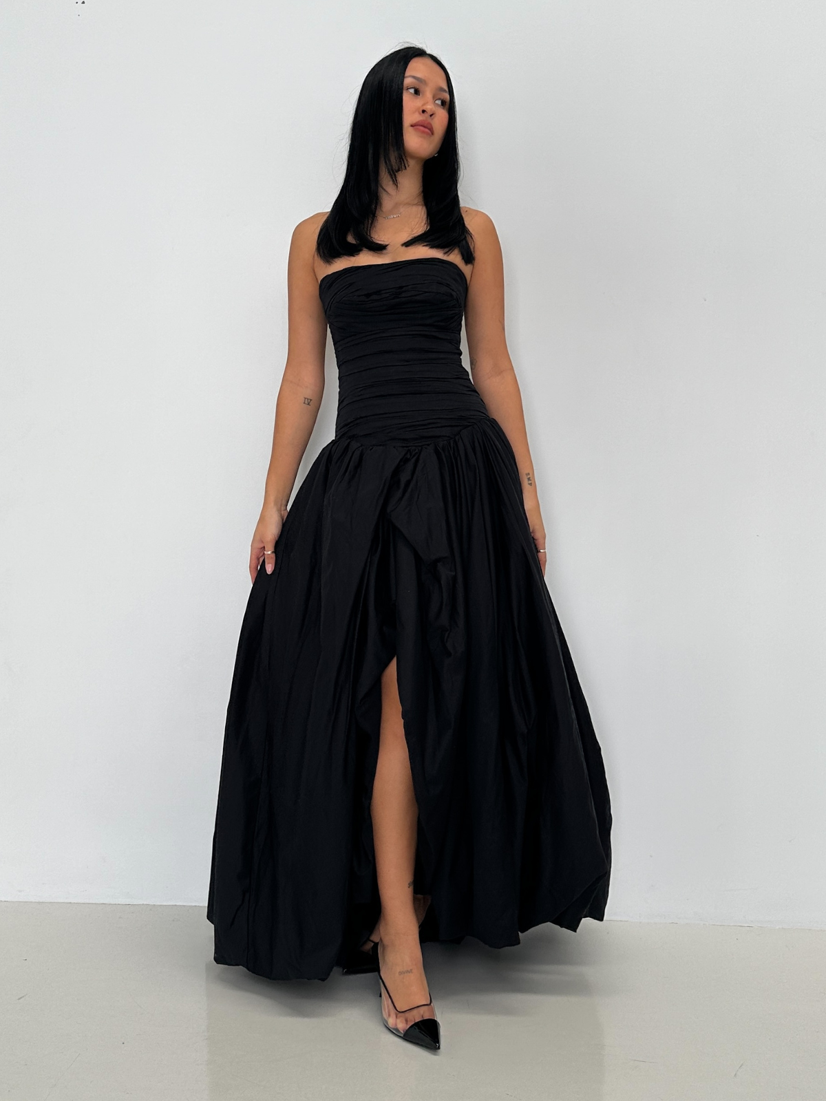 chinese dress ladies Black Bubble Hem Dress