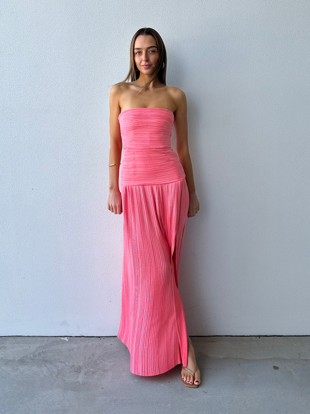 Strapless Pleat Gown - Coral