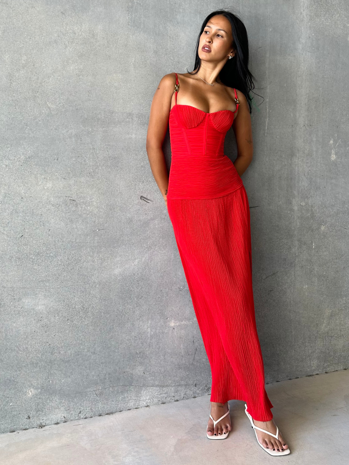 Pleat Gown - Red