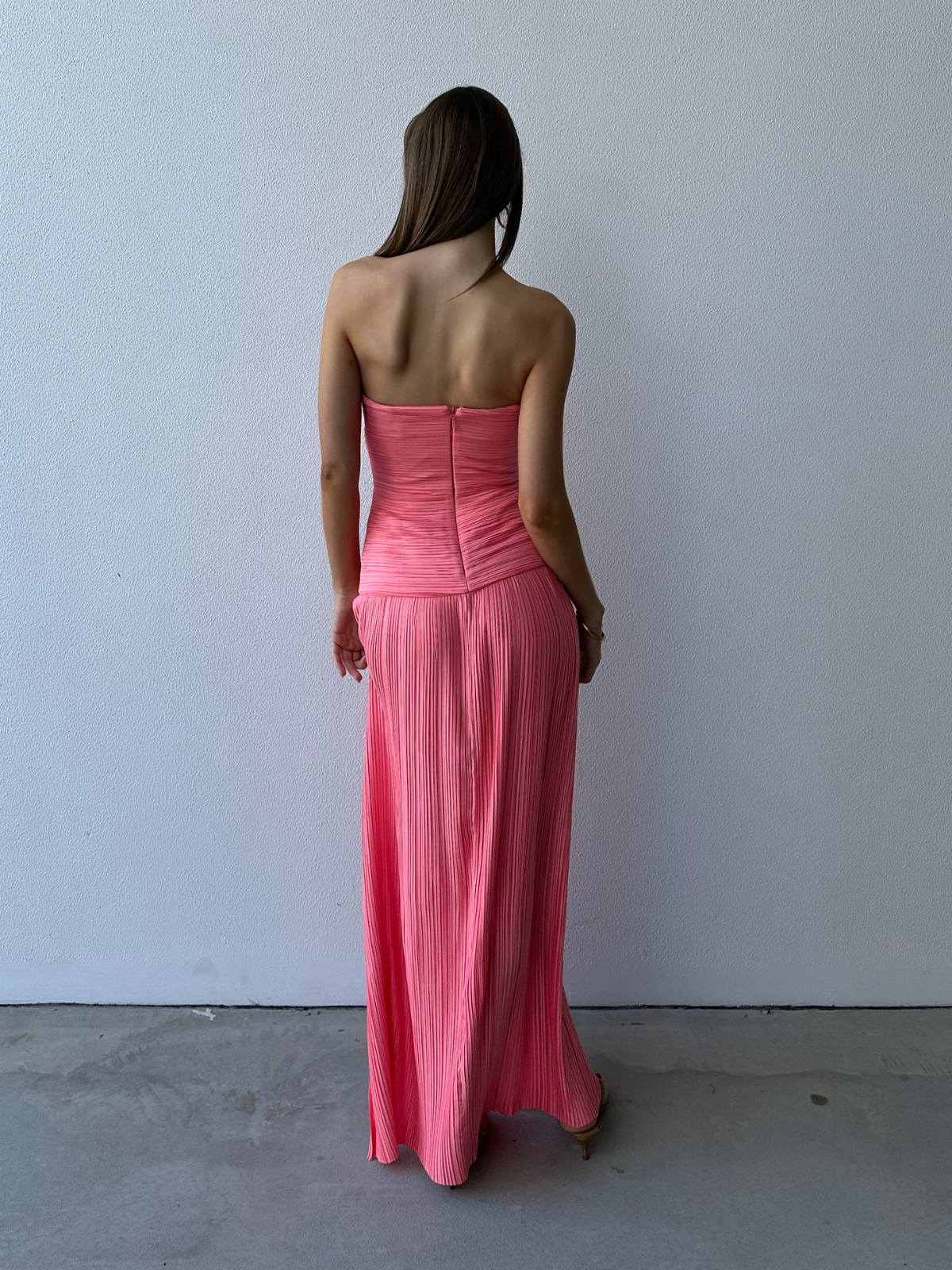 Strapless Pleat Gown - Coral
