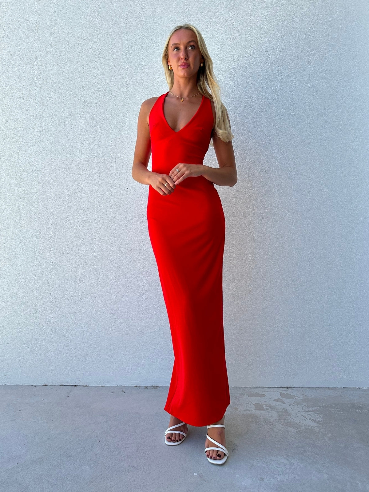 open lace back dress Verona Gown, Cherry Red: Effie Kats