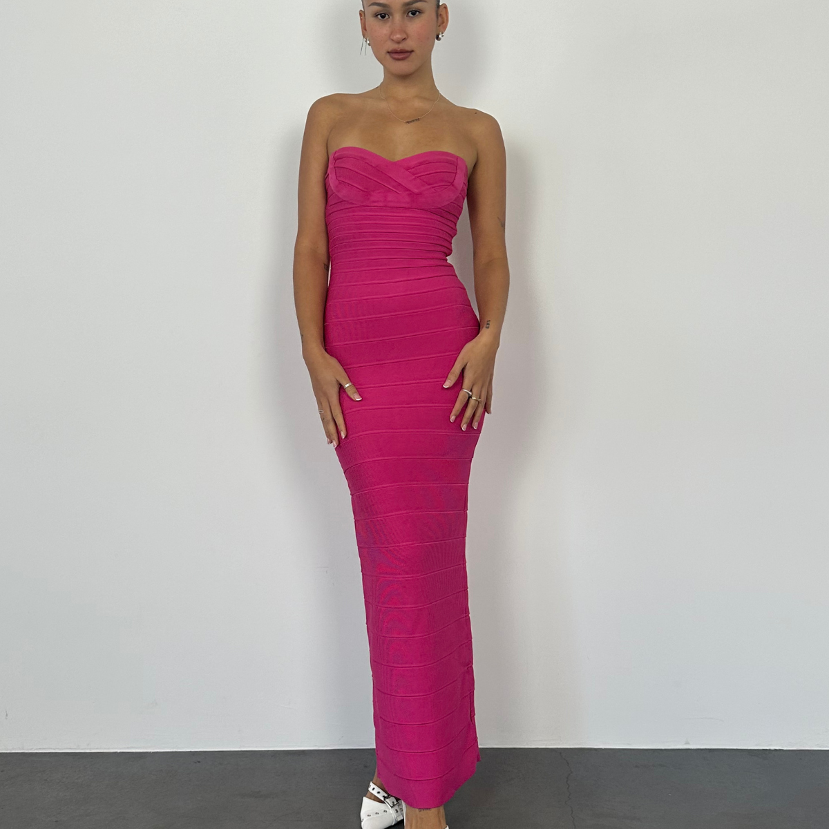 Herve Leger | Strapless Bandage Gown - Hot Pink