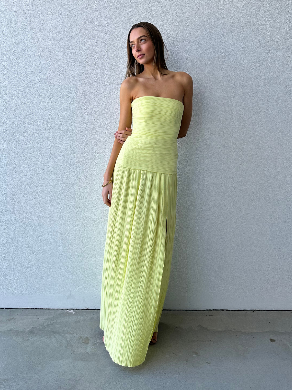 Strapless Pleat Gown - Lemon