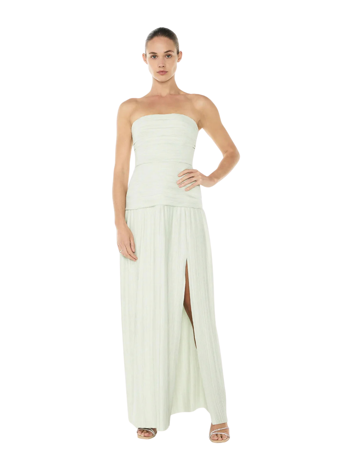 Strapless Pleat Gown - Sage