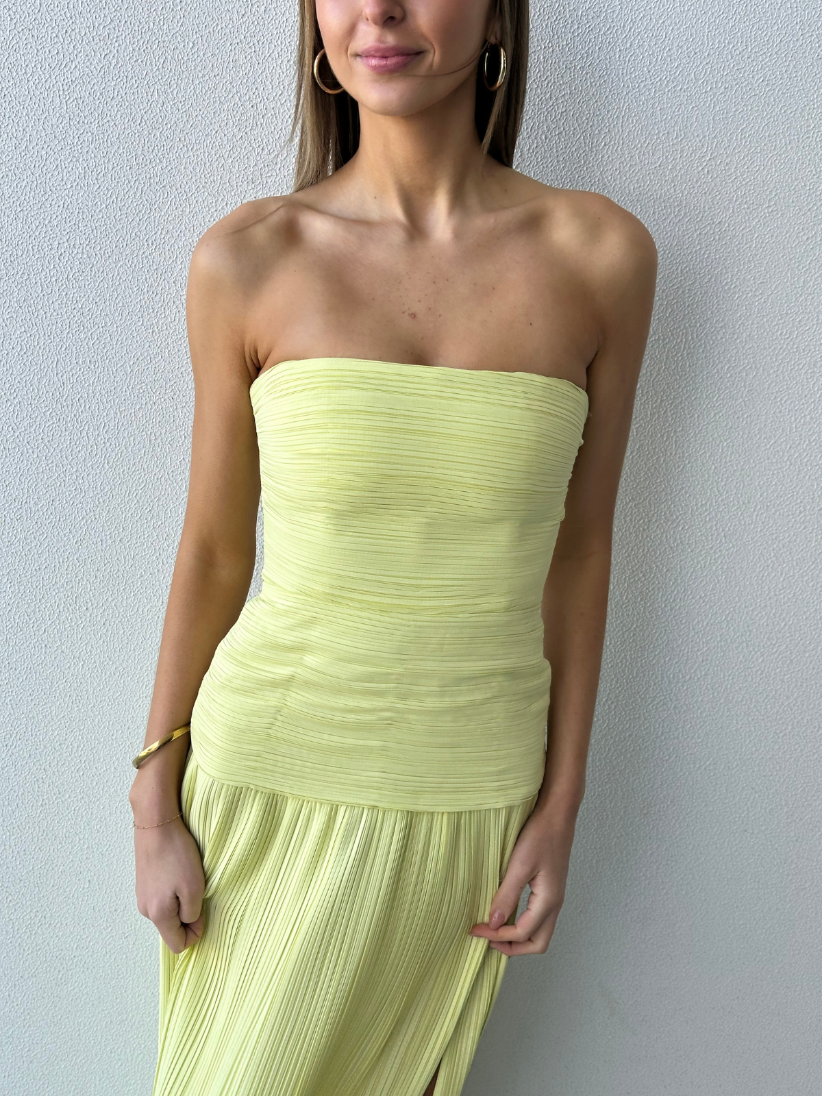 Strapless Pleat Gown - Lemon