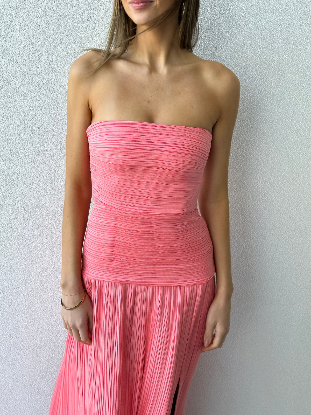 Strapless Pleat Gown - Coral