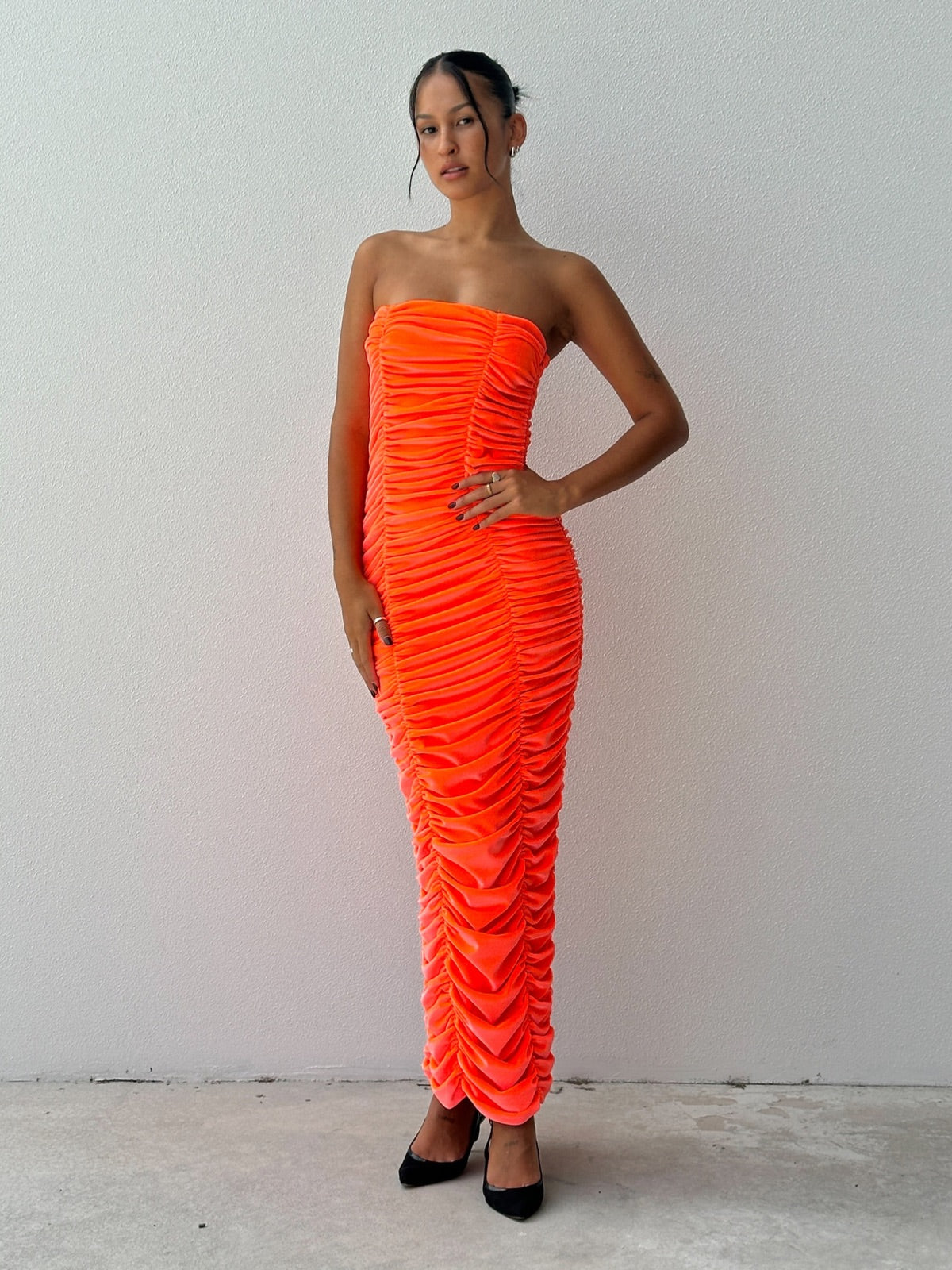 Christopher John Rogers | Wiggle Ruched Dress - Orange | Loan That Label