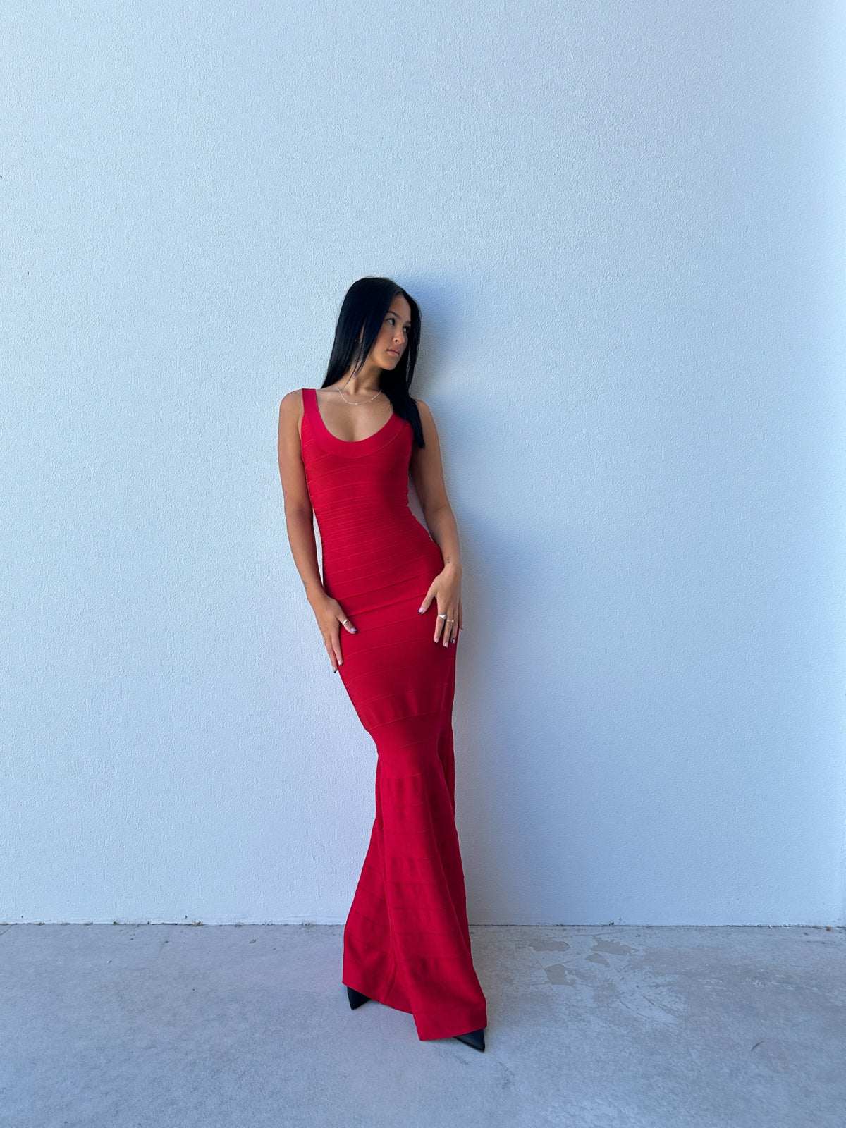 Poppy Bandage Gown Cherry