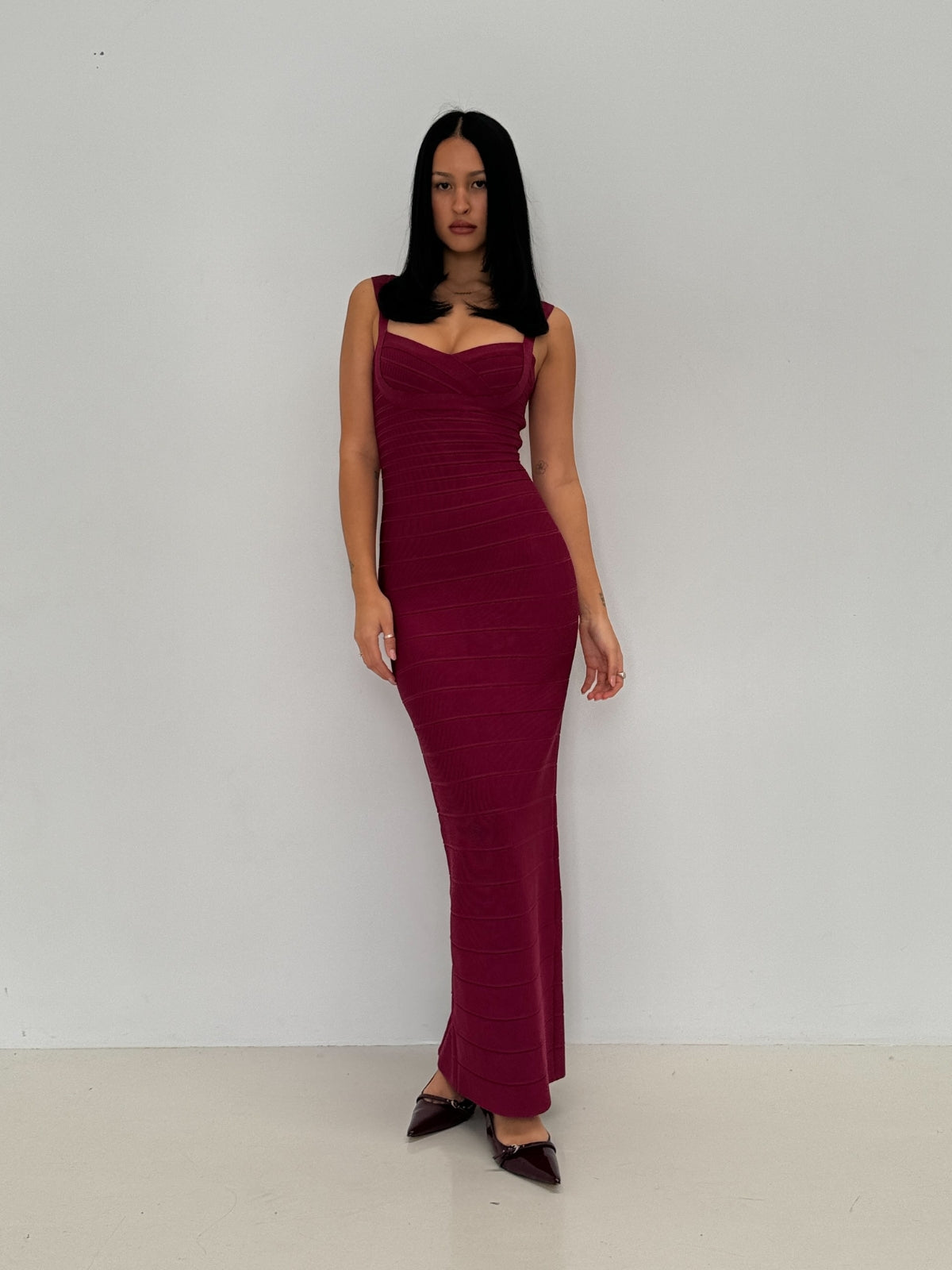 herve leger burgundy dress | Sweetheart Gown - Plum lined design is finished